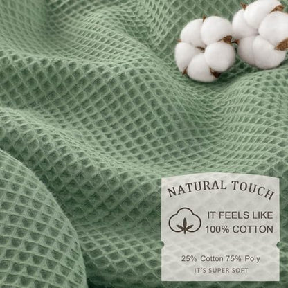 Stall Waffle Shower Curtain Heavyweight Cotton Fabric Sage Green 48Wx72L