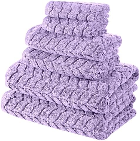 BAGNO MILANO Turkish Cotton Bath Towels, Hand Towels - Soft Plush Jacquard Collection Luxury Towels Set (Lilac, Hand Towel Set of 4)