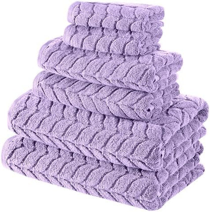 BAGNO MILANO Turkish Cotton Bath Towels, Hand Towels - Soft Plush Jacquard Collection Luxury Towels Set (Lilac, Towel Set of 6)