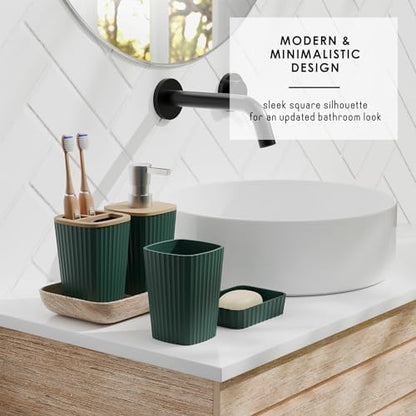 Clara Clark Bathroom Set - Hunter Green Bathroom Accessories Set, 6PC Bathroom Accessory Set, Bathroom Sets with Bathroom Rugs, Toilet Brush, Trash Can & Soap Dispenser