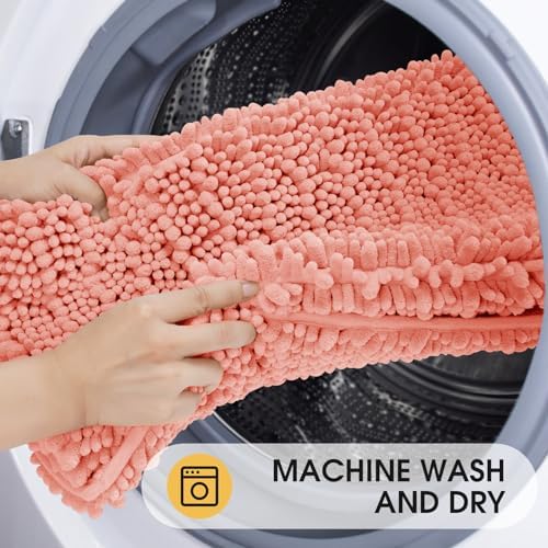 ACCUMTEK Extra Long Upgrade Luxury Coral Bathroom Rug Mat 70"x24", Ultra Soft Thick Absorbent Bath Mats, Non Slip Chenille Toilet Mat for Bathroom, Bedroom, Kitchen, Shower, Tub
