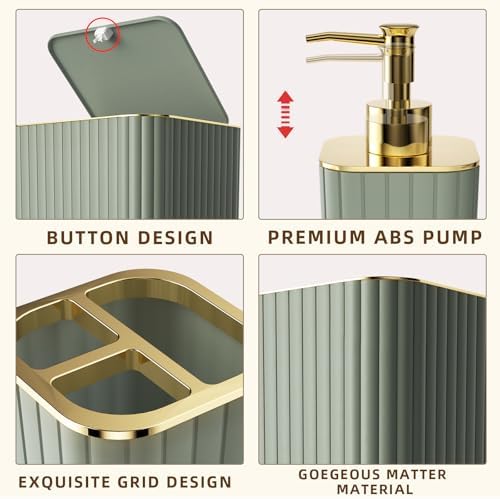 XLHOMO Bathroom Accessories Set - Gorgeous Bathroom Set, 10PC Sage Green Bathroom Accessory Set, Toilet Brush, Trash Can & Soap Dispenser
