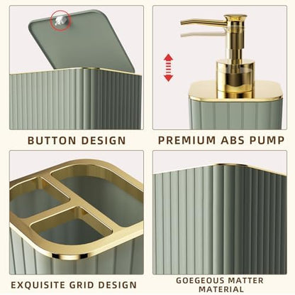XLHOMO Bathroom Accessories Set - Gorgeous Bathroom Set, 10PC Sage Green Bathroom Accessory Set, Toilet Brush, Trash Can & Soap Dispenser