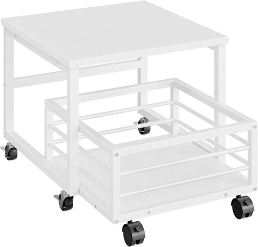 HOOBRO End Table, Mini Fridge Stand with Storage, Mini Fridge Table with Wheels and Adjustable Feet, Sturdy Metal Frame, for Living Room, Bedroom, Office, White WW155TL01