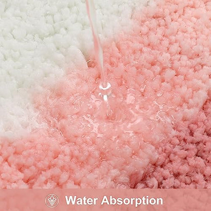 HAOCOO Pink Bathroom Rug Runner, 24x59 Inch Soft Non Slip Bath Rugs for Bathroom, Microfiber Absorbent Washable Irregular Shaped Rug Floor Mat for Bedroom Bathtub Tub Shower