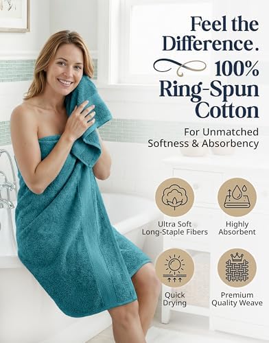 LANE LINEN Bath Towel Set 100% Cotton 6 Piece Soft Absorbent - Sea Port