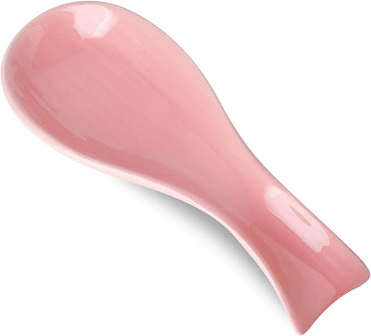 Hasense Spoon Rest for Stove Top, Large Ceramic Spoon Holder for Kitchen Counter Home and Coffee Bar, Cooking Utensil Rest for Spatula Ladle Spoon and Tong, Housewarming Gift, Pink