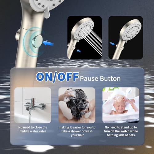 FASDUNT High Pressure Handheld Shower Head with Hose, Brushed Nickel
