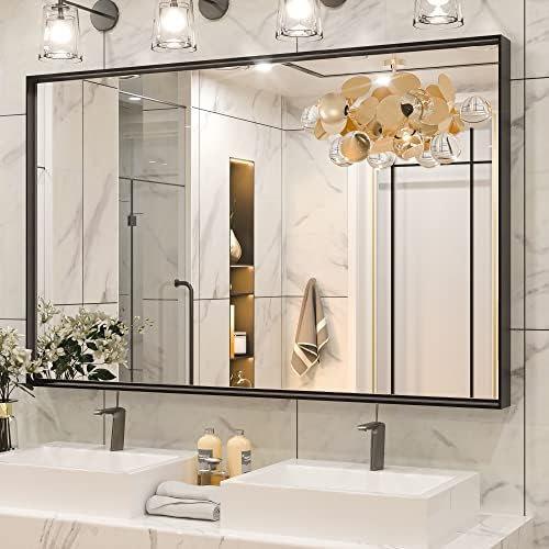 Keonjinn 48x30 Inch Black Bathroom Mirror for Over Sink, Rectangular