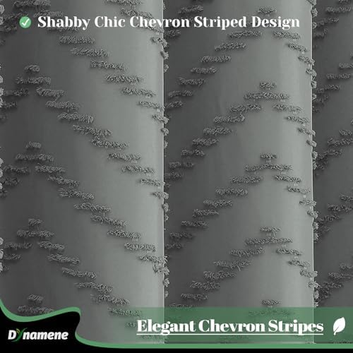 Dynamene Extra Long Boho Shower Curtain Tufted Chevron 72x84 Charcoal Grey