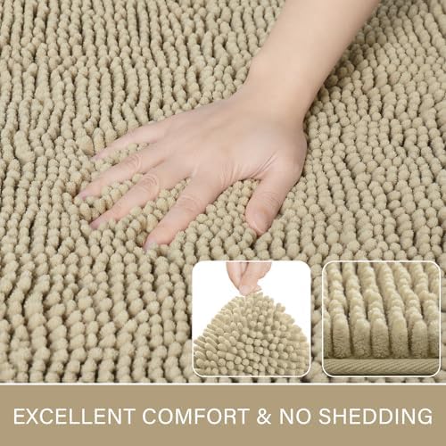 LOCHAS Luxury Bathroom Rug Shaggy Bath Mat 24 x 17 Inch, Beige