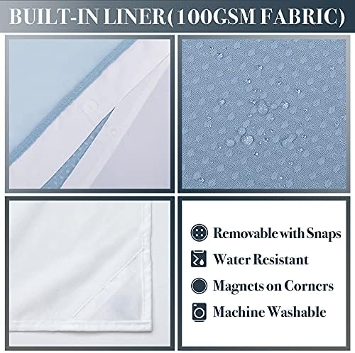 N&Y HOME Waffle Weave Shower Curtain with Snap-in Liner Set Blue, 71x72