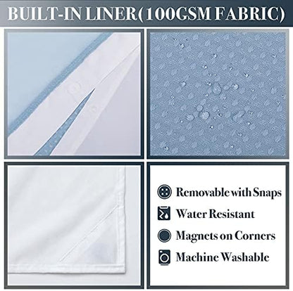 N&Y HOME Waffle Weave Shower Curtain with Snap-in Liner Set Blue, 71x72