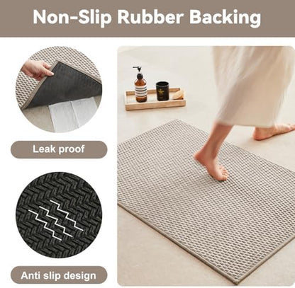 Triohero Bathroom Rugs Non Slip Washable, Super Absorbent Thin Bath Mat Quick Dry Low Pile Bathroom Rug, Beige 24"x47"