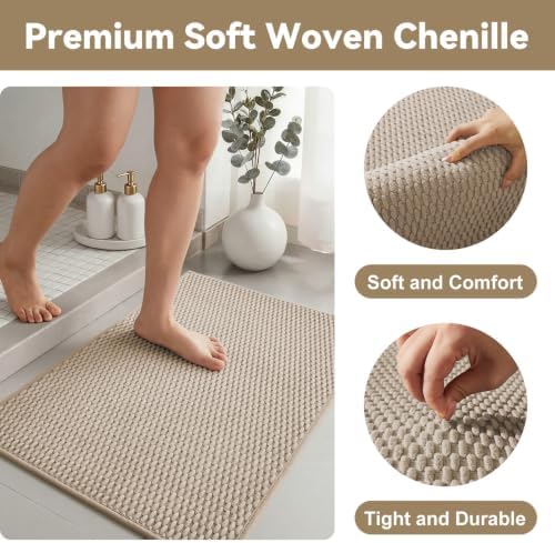 Triohero Large Bathroom Rugs Non Slip Washable Bath Rugs Super Absorbent Bathroom Rug Thin Quick Dry Low Pile Bath Mats, Beige 36x48