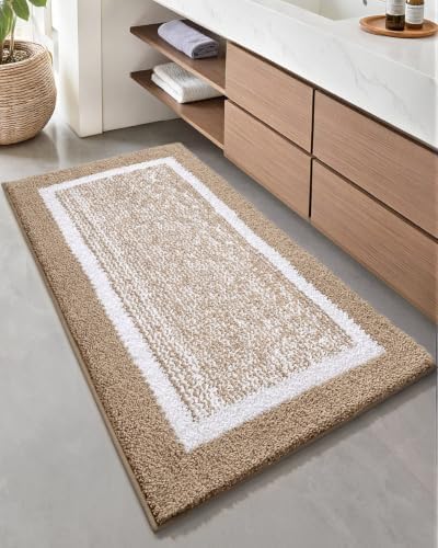 Color&Geometry Bathroom Runner Non Slip, Simple and Stylish,24"x59",Khaki