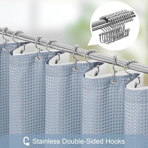 Gibelle 3 in 1 Fog Blue Shower Curtain with PEVA Liner, 12 Hooks, 72x72