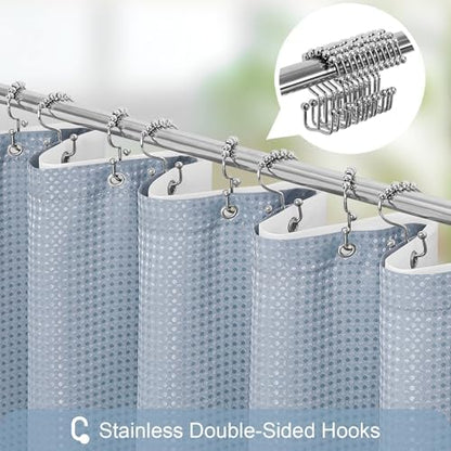 Gibelle 3 in 1 Fog Blue Shower Curtain with PEVA Liner, 12 Hooks, 72x72