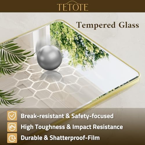 TETOTE Brushed Gold Mirror 20 x 30 Beveled Edge Tempered Glass, Rounded Corner Rectangle Bathroom Mirror for Over Sink for Modern Bathroom, Living Room, Bedroom, Entryway