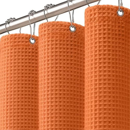 Waffle Shower Curtain Heavyweight Cotton Fabric Fall Orange 72Wx72L