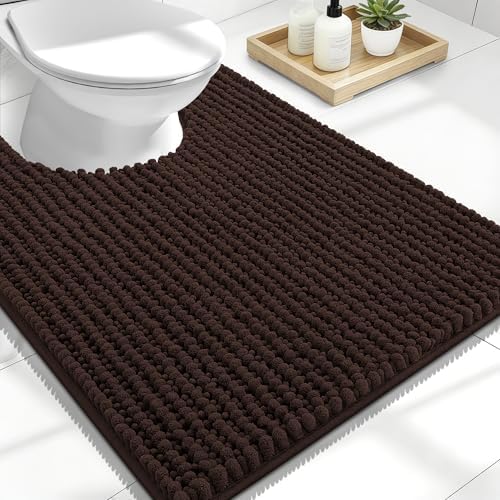 OLANLY Thick Chenille Toilet Rugs U-Shaped 24x20, Brown