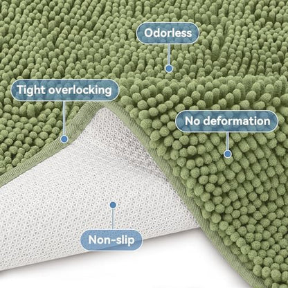 Bcoimo Bath Rug Mat,Sage Chenille High Absorbent Bathroom Mat for Floor Tub