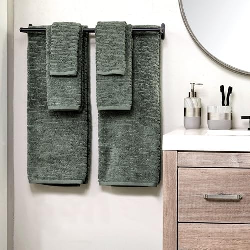 SKL Home CloudSoft Bath Towel Set, 6-Piece, 100% Cotton Luxury, Green Pine