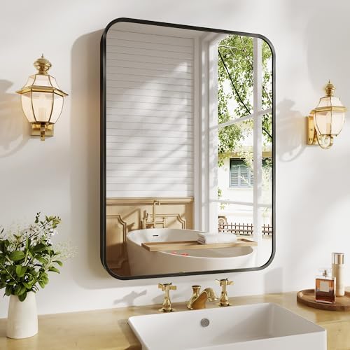 Koonmi Metal Framed Bathroom Mirror, 22"X30" Anti-Rust Bathroom Vanity Mirror, High-Definition Tempered Glass Bathroom Mirrors for Over Sink, Modern Decorative Wall Mirror for Restroom