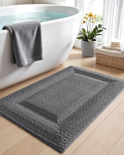 DEXI Bathroom Rugs 36x24, Non Slip Washable Chinelle Bath Mat, Dark Grey