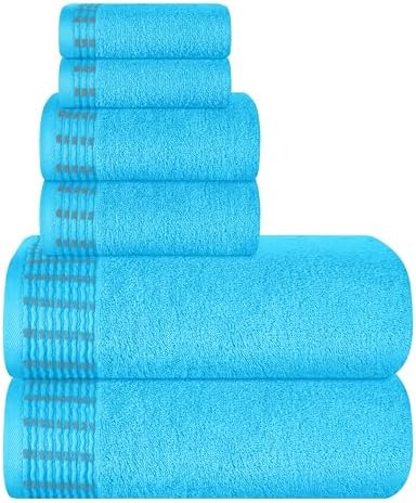 BELIZZI HOME Ultra Soft 6 Pack Cotton Towel Set, Contains 2 Bath Towels 28x55 inch, 2 Hand Towels 16x24 inch & 2 Wash Cloths 12x12 inch, Ideal Everyday use, Compact & Lightweight - Turquoise Blue
