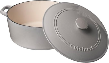 Cuisinart Chef's Classic Enameled Cast Iron Dutch Oven with Lid, Porcelain Enameled Interior, Oven Safe, Induction Compatible, 7-Quart, Round, Cool Grey