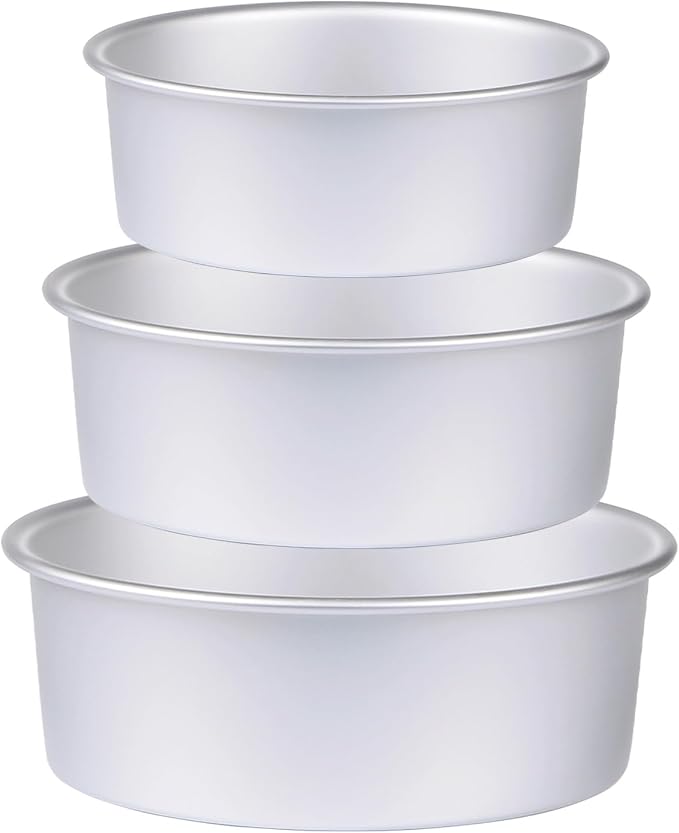 Round Cake Pan Set of 3 (6 x 3 inch/8 x 3 inch/10 x 3 inch), Aluminum Baking Pans for Layer Cakes, Heavy Duty Non-Stick, Evenly Baking Tools for Home Kitchen, Birthday Wedding Anniversary