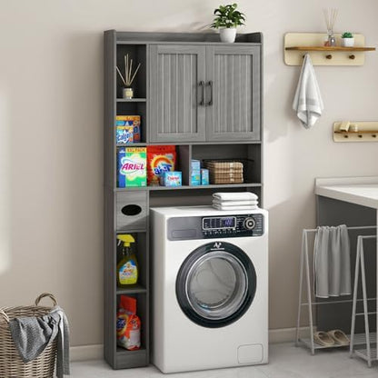 Vabches Farmhouse Over The Toilet Storage Cabinet with Barn Door, Wash Grey