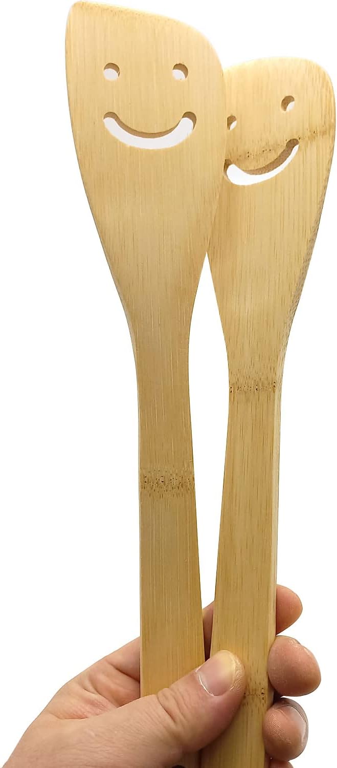 2 Pack Bamboo Smiley Face Kitchenware Cooking Utensil Set Stir-fry spatula, Eco-friendly Kitchen Tools (Various kinds)
