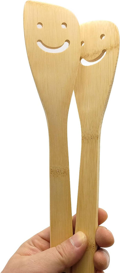 2 Pack Bamboo Smiley Face Kitchenware Cooking Utensil Set Stir-fry spatula, Eco-friendly Kitchen Tools (Various kinds)