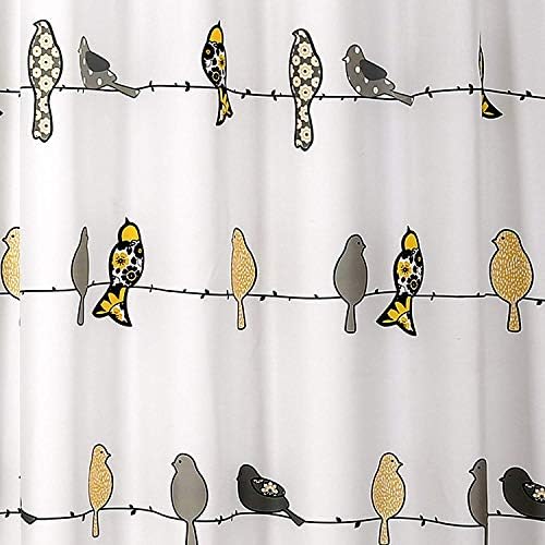 Lush Decor Rowley Birds Shower Curtain, 72” W x 72” L, Yellow & Gray - Colorful Floral Bird Pattern - Whimsical & Playful Bird Shower Curtain - Farmhouse, Coastal, & Boho Bathroom Decor