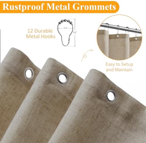 Naturoom Linen Shower Curtain 72 Inch Long for Bathroom Cobblestone 1 Panel