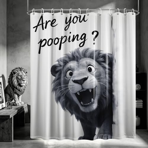 Funny Lion Shower Curtain are You Pooping, 70x72 Inchs