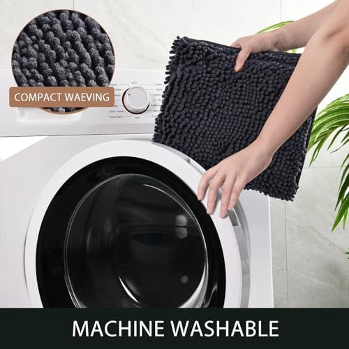 LOCHAS Luxury Bathroom Rug Shaggy Bath Mat 20 x 32 Inch, Dark Grey