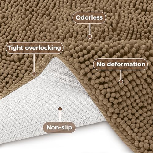 Bcoimo Bath Rug Mat Sets, 2 Piece Extra Soft Chenille Tan Batroomh Mat Set