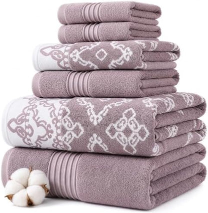 Modern Threads Charlize 6-Piece 100% Cotton Towel Set–Reversible Yarn Dyed Jacquard & Solid – Includes 2 Bath Towels, 2 Hand Towels, 2 Washcloths – Absorbent, Quick Dry, Soft & Durable – Orchid