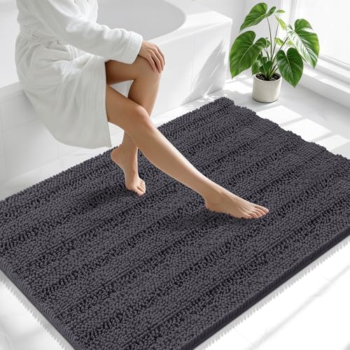 Smiry Thick Chenille Large Bathroom Runner Rugs 47x32, Bath Mat, Dark Grey
