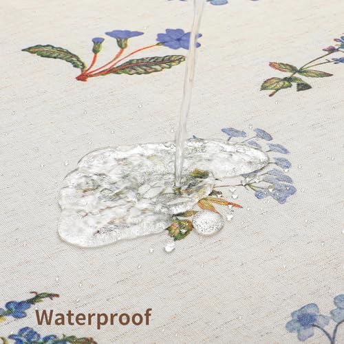 Colorful Star Farmhouse Blue Floral Linen Shower Curtain, 72" W x 72" L