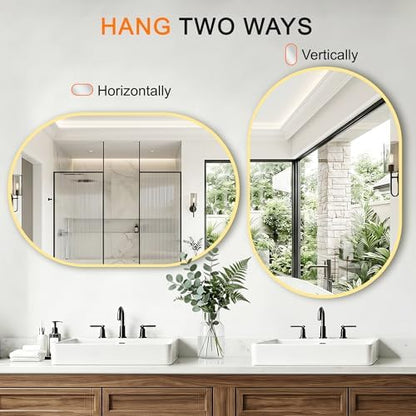 Oval Bathroom Mirror, 24"x36" Gold Vanity Mirror for Over Sink