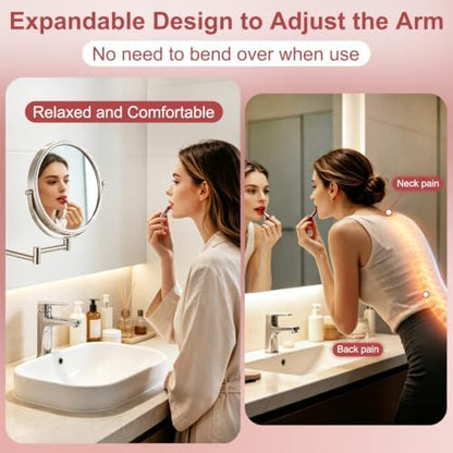 Wall Mounted Makeup Mirror, 1X/5X Magnifying Mirror Double Sided, 8 Inch Extendable Bathroom Mirror for Shaving, Nickel