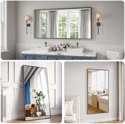 Koonmi 30"x60" Bathroom Mirror for Over Sink, Black Rectangle Bathroom Wall Mirror, Modern Large Vanity Mirror, HD Tempered Glass, Anti-Rust Aluminum Alloy Frame, for Living Room, Bedroom, Entryway