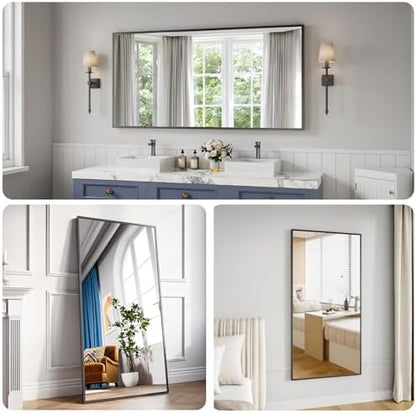 Koonmi Bathroom Mirror 30x60 Matte Black Bathroom Wall-Mounted Mirrors, Modern Rectangle Vanity Mirror, HD Tempered Glass, Aluminum Alloy Frame Allow to Hang Horizontally or Vertically