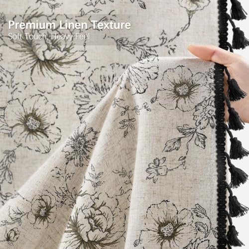 Farmhouse Floral Vintage Shower Curtain for Bathroom, Black and Tassels