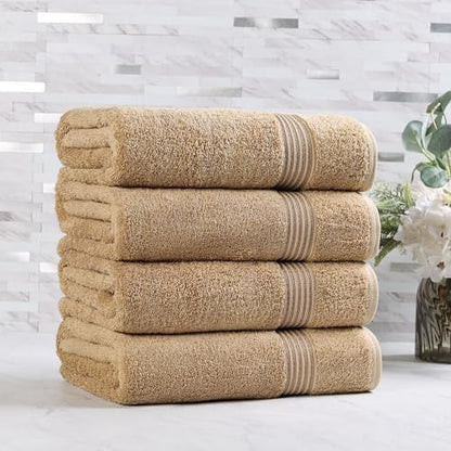 Superior Egyptian Cotton 4-Piece Bath Towel Set for Shower, Bath, Spa, Resort, Hotel, Soft Body Towels, Airbnb Essentials, Apartment, Dorm, Quick Dry, Absorbent, Bathroom Basics, Toast