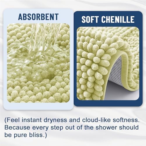 Grandaily Chenille Striped Bathroom Rugs 44x24, Extra Thick and Soft Absorbent Bath Mats, Rubber Backing, Plush Shaggy Shower Carpet, Machine Wash Dry, Bath Rug for Bathroom, Vanilla